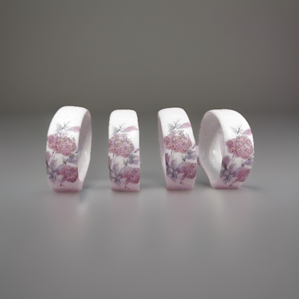 Vtg Fine Bone China Butterfly Floral Napkin Rings Set Of 4 Table Decor MCM